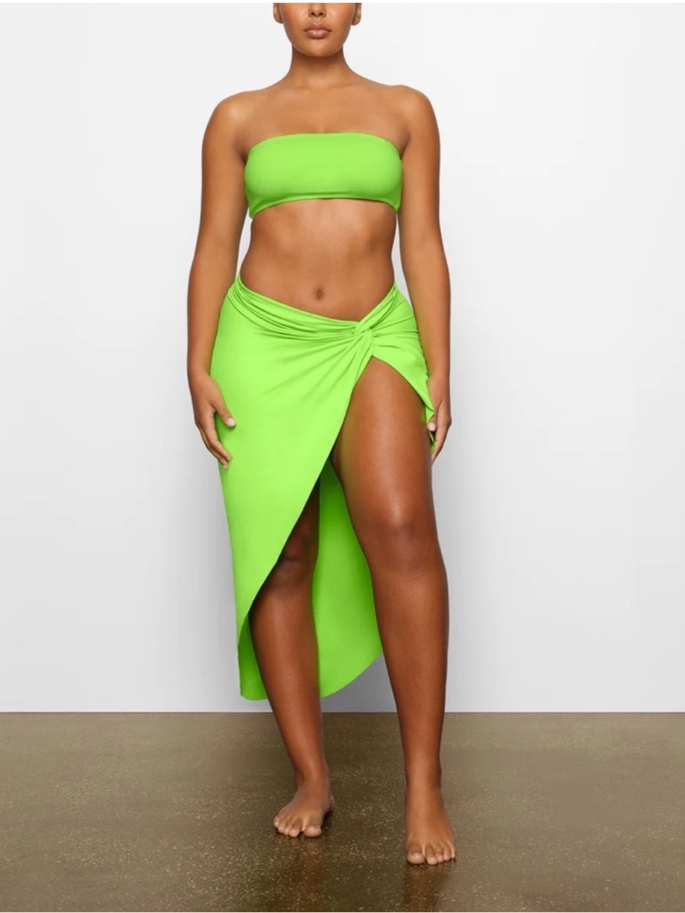 SKIMS Signature Swim Neon Strapless Bandeau Top & Wrap Sarong Skirt Set